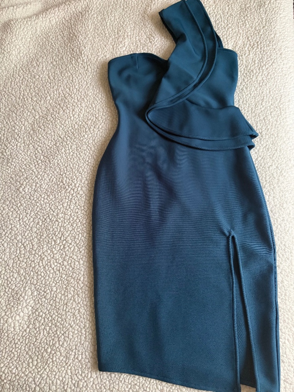 Teal One Shoulder Sleeveless Bandage Dress- Size Medium